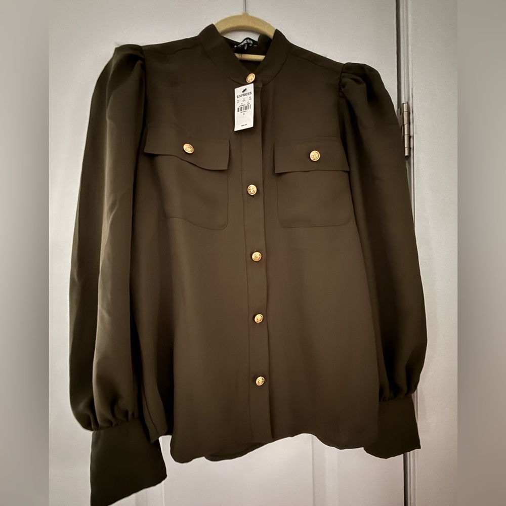 Express Olive Shirt with Gold Accents